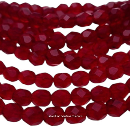 6mm Matte Ruby Fire Polished Czech Glass Beads 