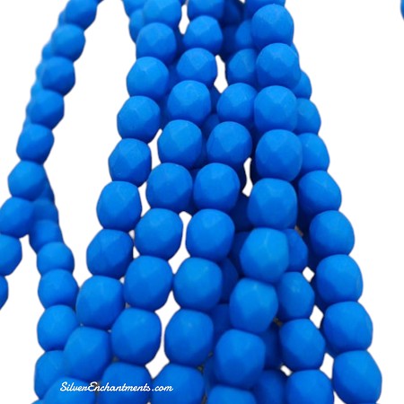 4mm Neon Electric Blue Fire Polished Czech Glass Beads 