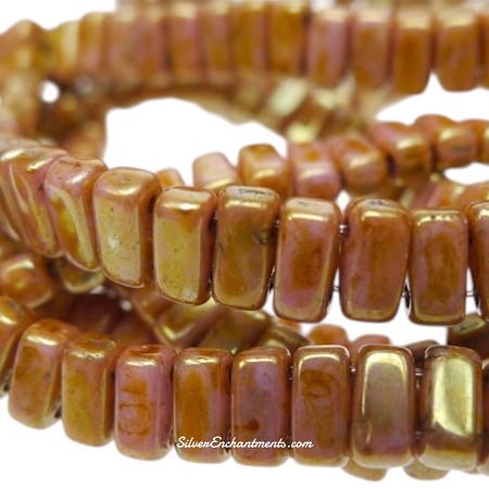 CzechMates Rose Gold Topaz Luster 2-Hole Brick Beads 
