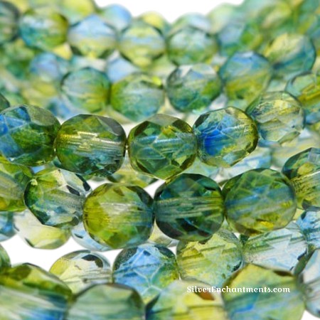6mm Yellow Blue Dual Coat Fire Polished Czech Glass Beads 