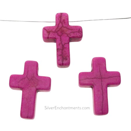 Pink Magnesite Gemstone Cross Beads 25x18mm 