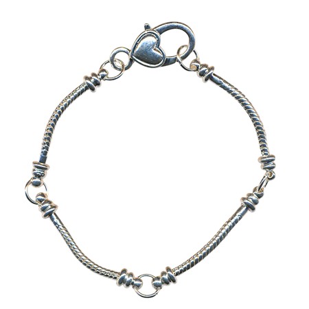 Silver Bracelet with Heart Clasp for Big Hole Beads 