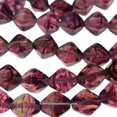 6mm Amethyst Hurricane Czech Glass Bicone Beads 