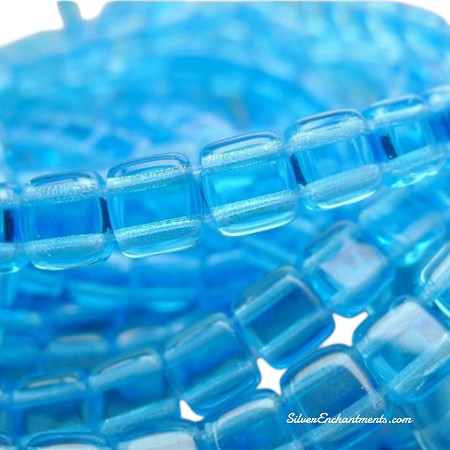 6mm CzechMates Aquamarine Two-Hole Tile Beads 
