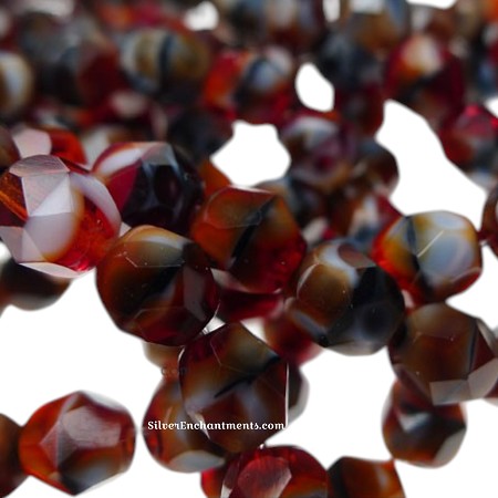 6mm Red Jasper Hurricane Fire Polished Czech Glass Beads 