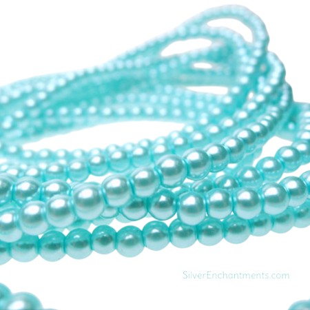 4mm Light Blue Glass Pearls 