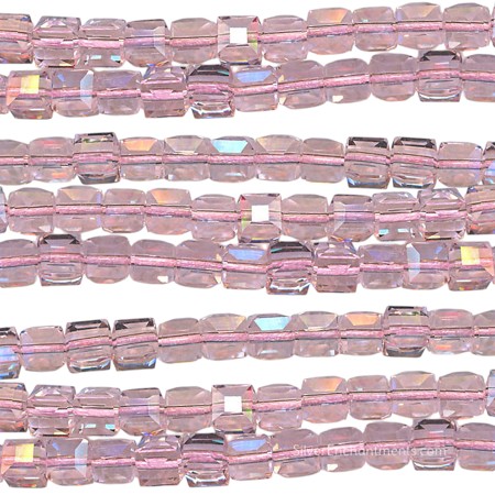 4mm Light Rose Crystal Cube Beads 
