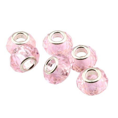 14mm Pink Crystal Big Hole Beads 