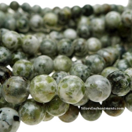8mm Round Green Spotted Jasper Beads 