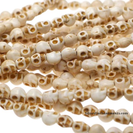 8mm White Gemstone Skull Beads 