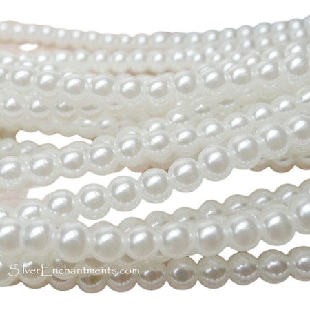 6mm Round White Glass Pearls 