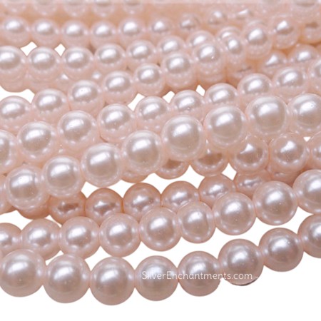 8mm Round Light Pink Glass Pearls 