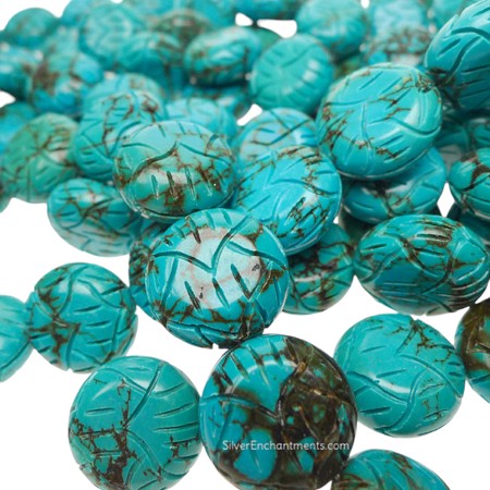 20mm Carved Turquoise Coin Beads 
