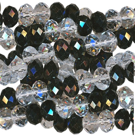 8mm Black and Crystal Crystal Rondelle Beads 