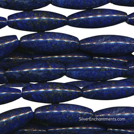 Large Rice Capsule Lapis Lazuli Beads with Pyrite Inclusions 