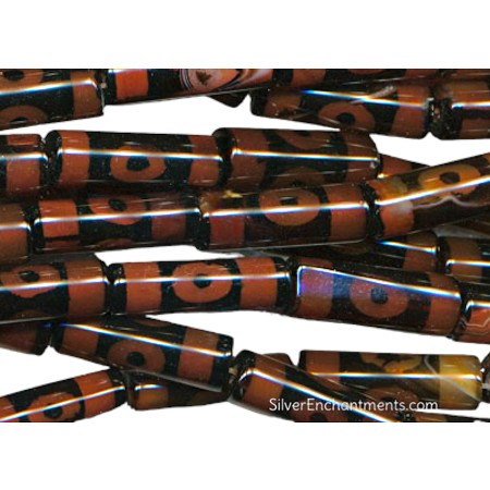 26x8mm Carnelian Cylinder Tube Beads with Evil Eye 