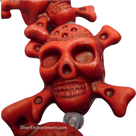 3D Red Skull and Crossbones Focal Bead 