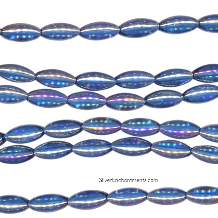 12x6mm Blue AB Glass Rice Beads 