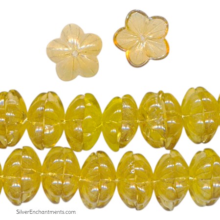 14mm Yellow Glass Flower Bead Caps 