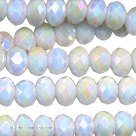 6mm White Opal Crystal Rondelle Beads 