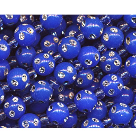 8mm Round Blue Fireball Beads with Crystals 