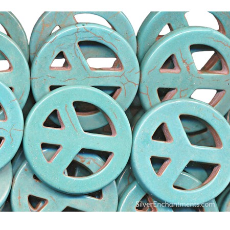 35mm Turquoise Peace Symbol Beads 
