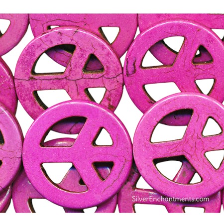 35mm Pink Magnesite Peace Symbol Beads 