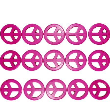 15mm Pink Magnesite Peace Sign Beads 