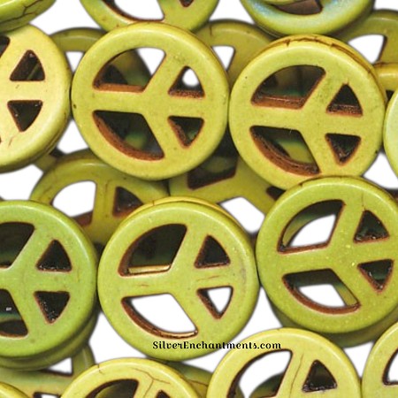 15mm Gaspiete Green Peace Sign Beads 
