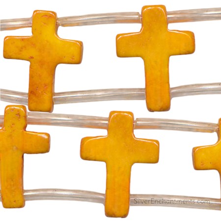 Double Drilled Yellow Orange Gemstone Cross Beads 16x12mm 