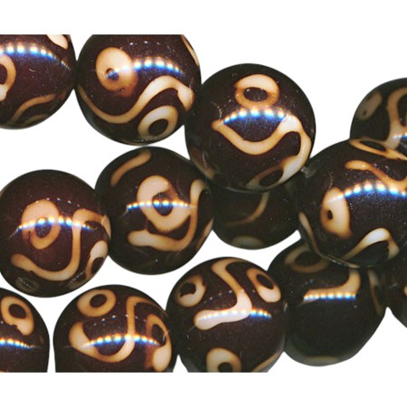 20mm Round Brown Tribal Swirl Acrylic Beads 