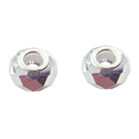 14mm Metallic Silver Crystal Large Hole Beads 