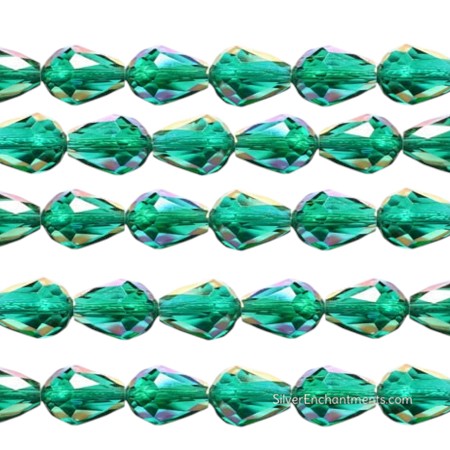 9x6mm Emerald AB Crystal Teardrop Beads 