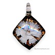 Bailed White Glass Flower Pendant on Black with Gold Confetti 