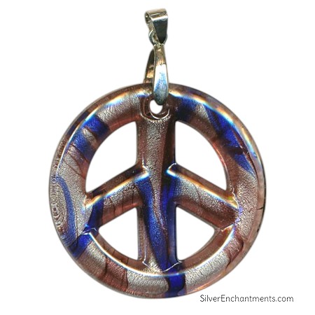 Topaz Amethyst Glass Peace Sign Necklace 