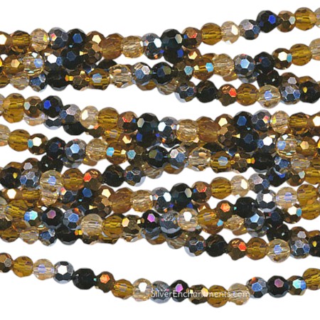 3mm Designer Metallic Silver, Gold, Hematite and Topaz Crystal Round Beads 