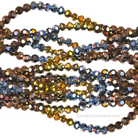 3mm Metallic Copper Silver and Gold Crystal Round Beads 