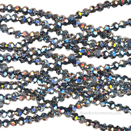 3mm Metallic Antique Silver Crystal Round Beads 