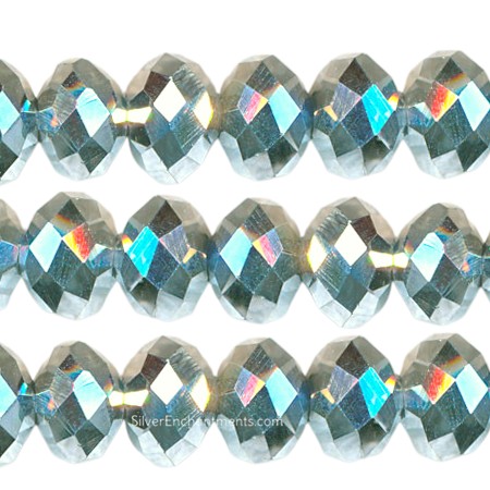 12mm Metallic Bright Silver Crystal Rondelle Beads 