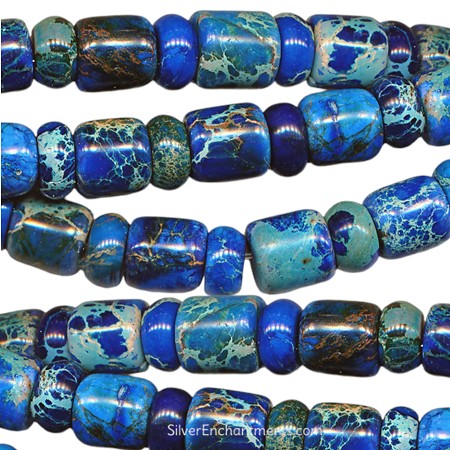 8mm Blue Sea Sediment Jasper Mixed Barrel and Rondelle Beads 