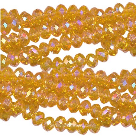 4mm Canary Yellow AB Crystal Rondelle Beads 