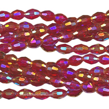 6x4mm Red AB Faceted Rice Crystal Beads 