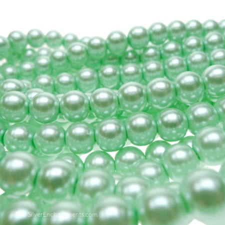 8mm Round Light Mint Green Glass Pearls 