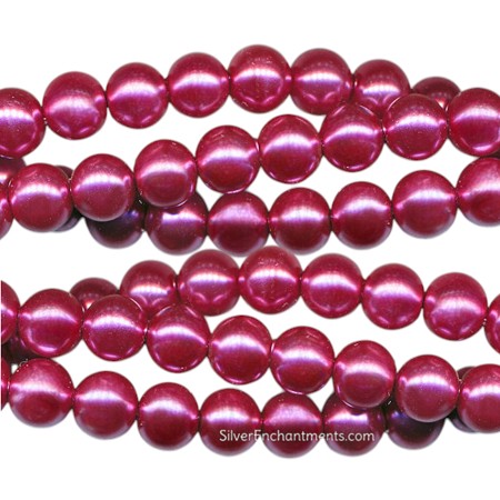 4mm Round Fuchsia Pink Mauve Glass Pearls 