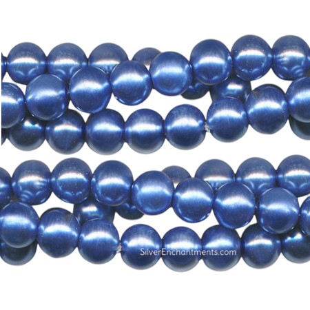 8mm Round Silver Blue Glass Pearls 