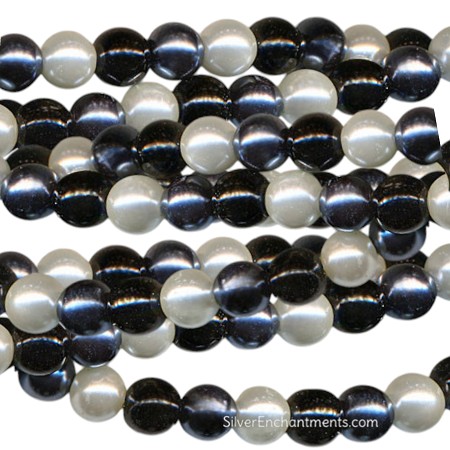 6mm Round White Black and Hematite Glass Pearls 