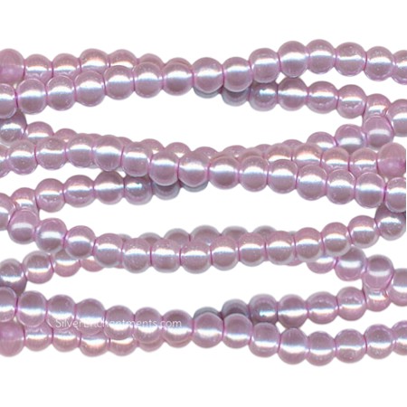 4mm Round Light Purple Glass Pearls 