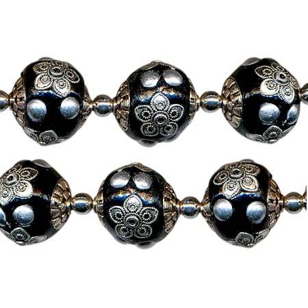 18mm Silver and Black Kashmiri Beads 