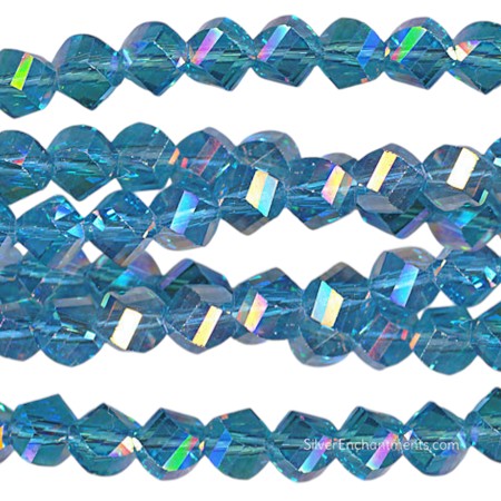 6mm Blue Topaz AB Helix Crystal Beads 