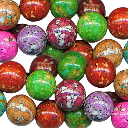 13mm Round Multicolor Mosaic Magnesite Beads 